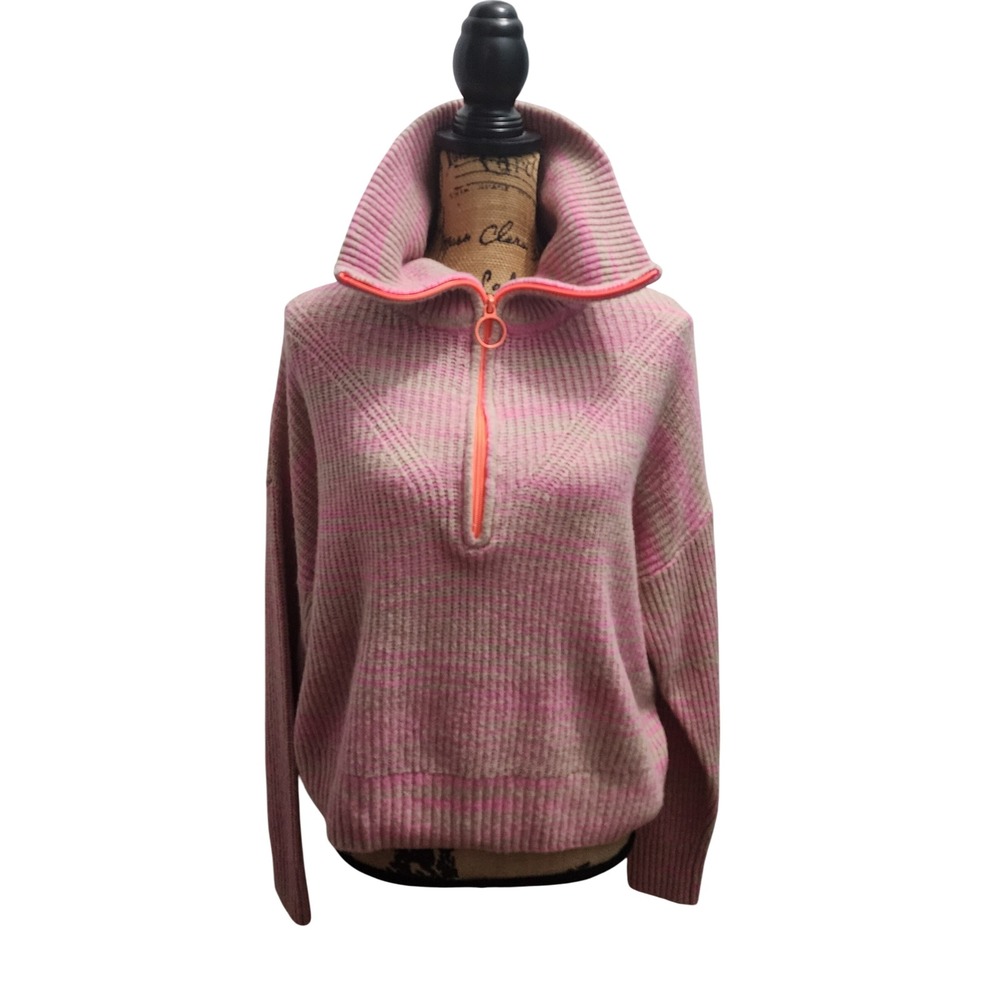 Aerie Womens Pink Tan‎ Half Zip Mock Neck Pullover Sweater